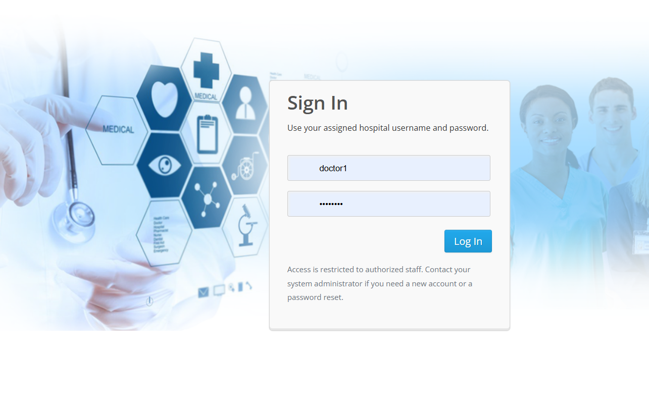 MEDIMS login interface screenshot